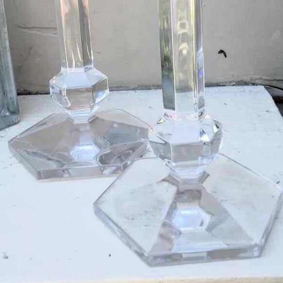 2 Gorgeous "Gardenia Galatee" Lead Crystal Candlesticks by "Val St Lambert" - Picture 9 of 10